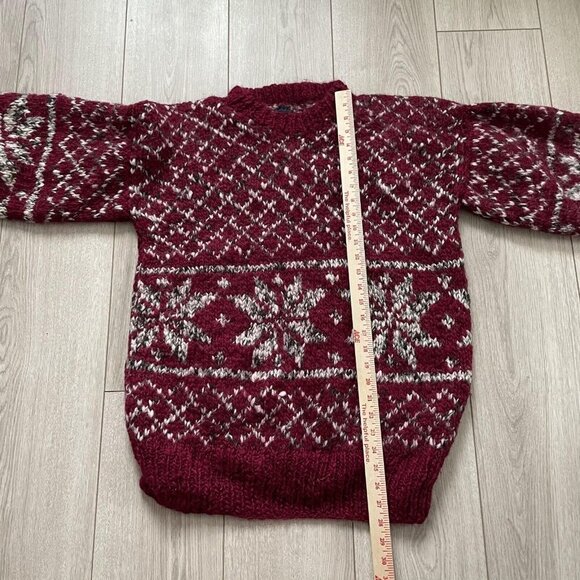 Vintage Indian Weavings Men's Pure Wool Handmade Chunky Knit Sweater Red White - Picture 9 of 9